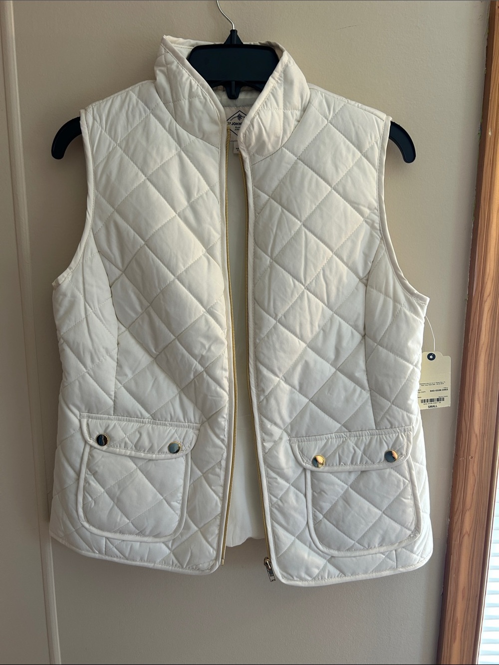 St. John's Bay Cream Quilted Vest with Gold Accents